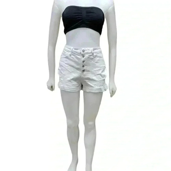 Guess White Rolled Cuff Distressed High Rise Shorts Size 31 - Picture 5 of 14
